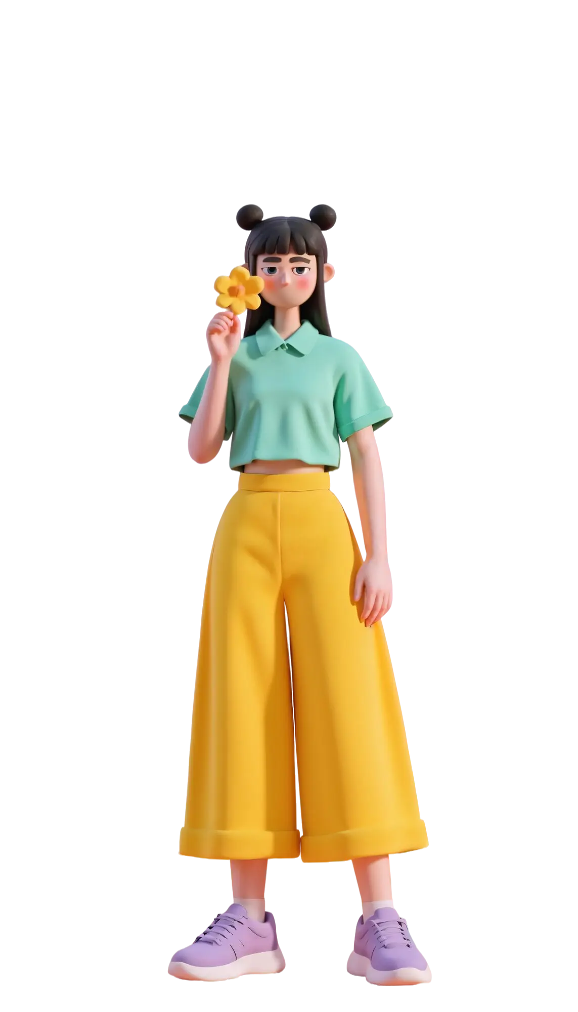 3d cartoon girl holding flower cartoon city